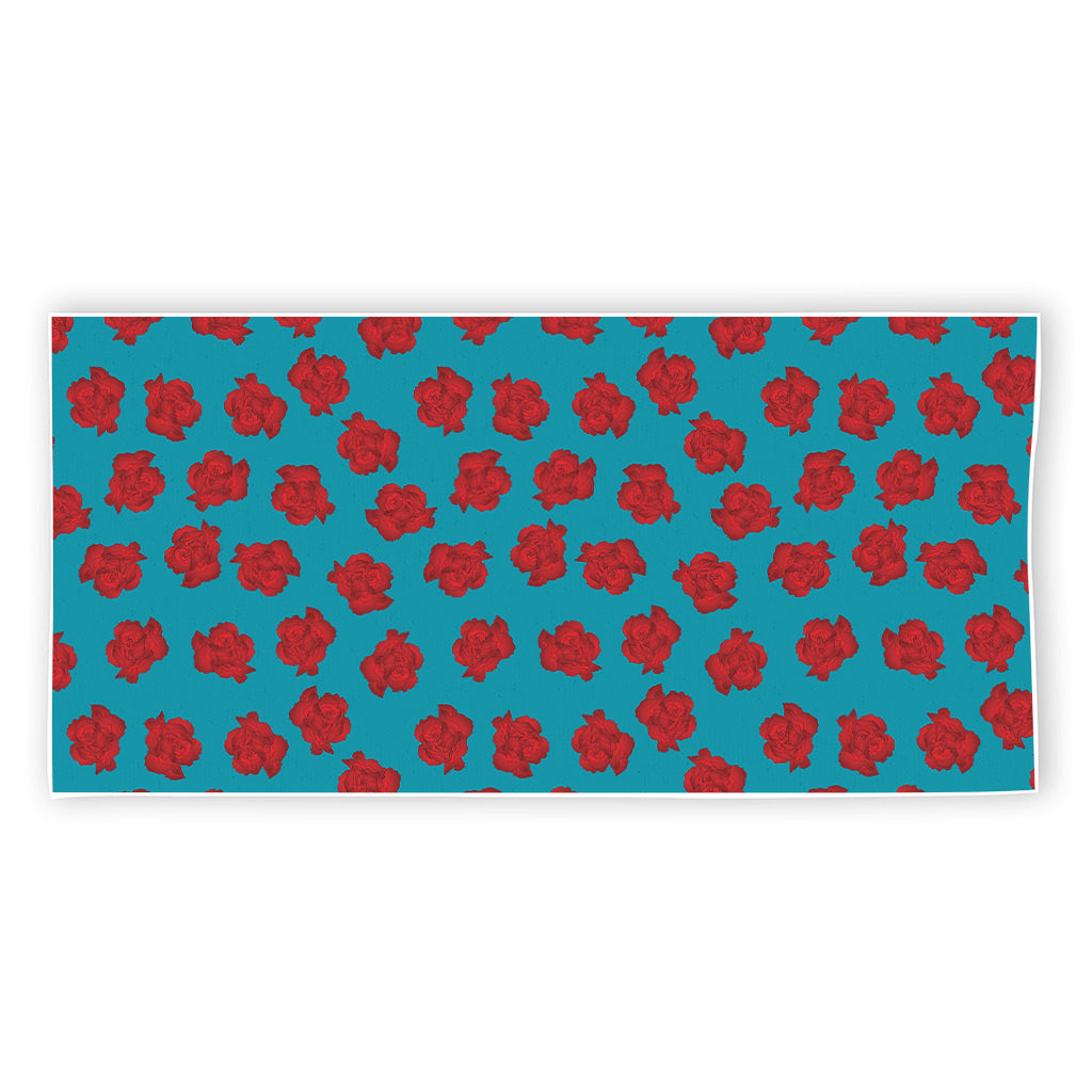 Red And Blue Carnation Pattern Print Beach Towel