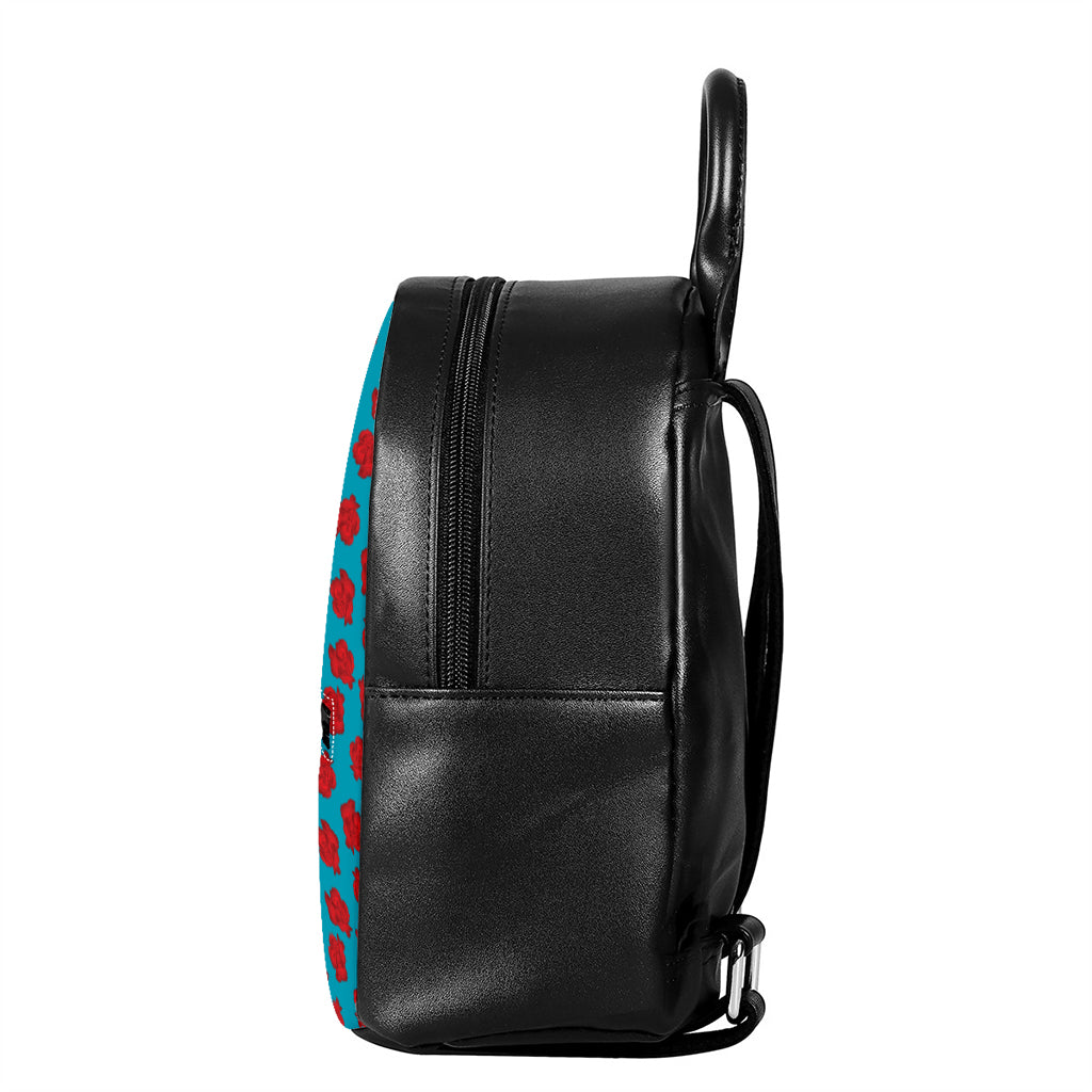 Red And Blue Carnation Pattern Print Leather Backpack