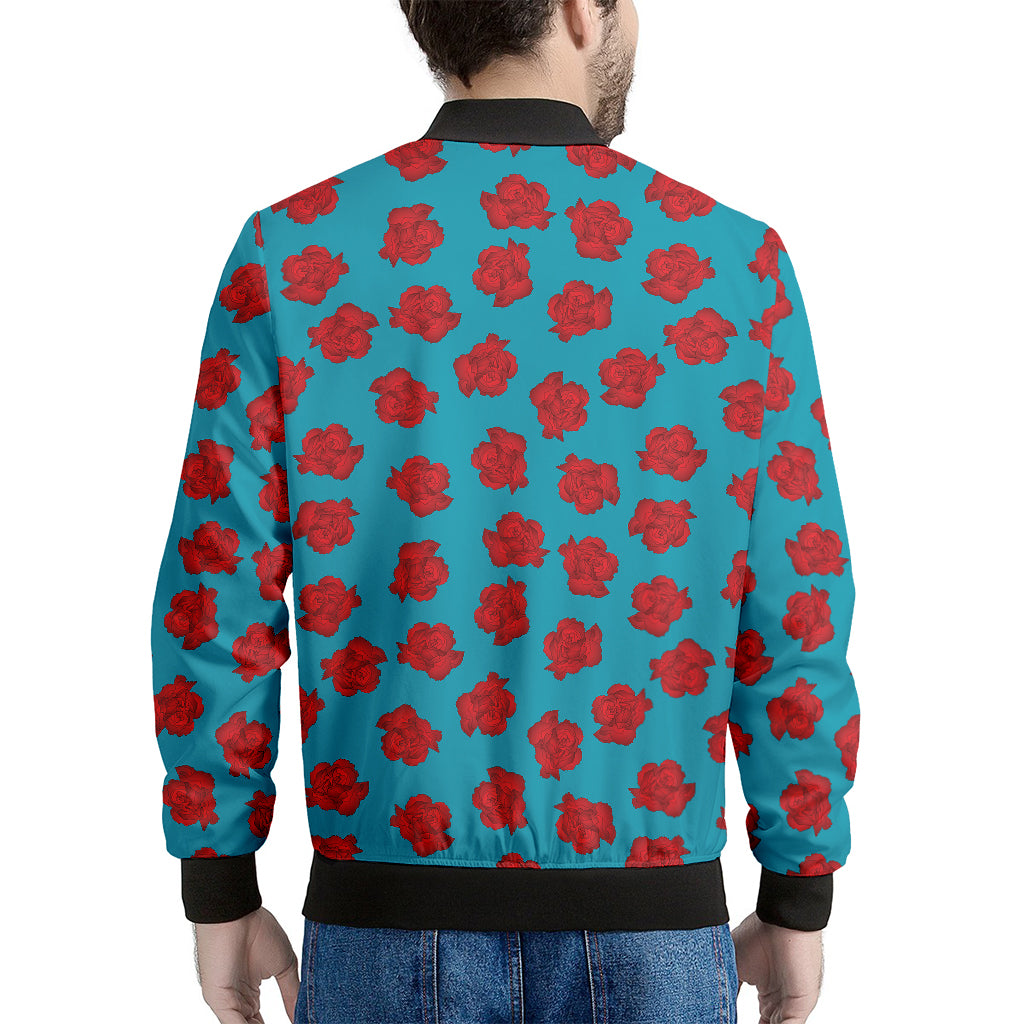 Red And Blue Carnation Pattern Print Men's Bomber Jacket