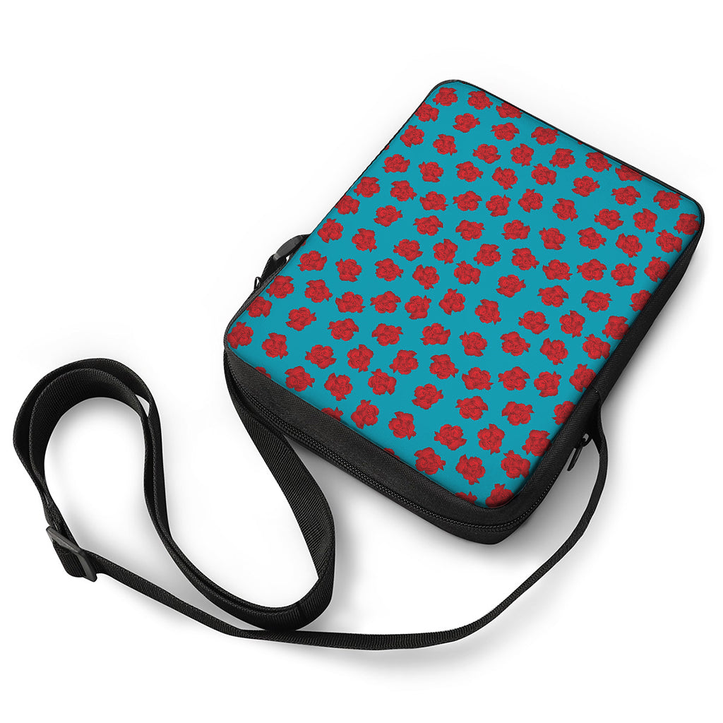 Red And Blue Carnation Pattern Print Rectangular Crossbody Bag
