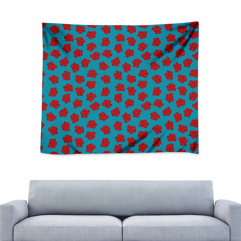 Red And Blue Carnation Pattern Print Tapestry