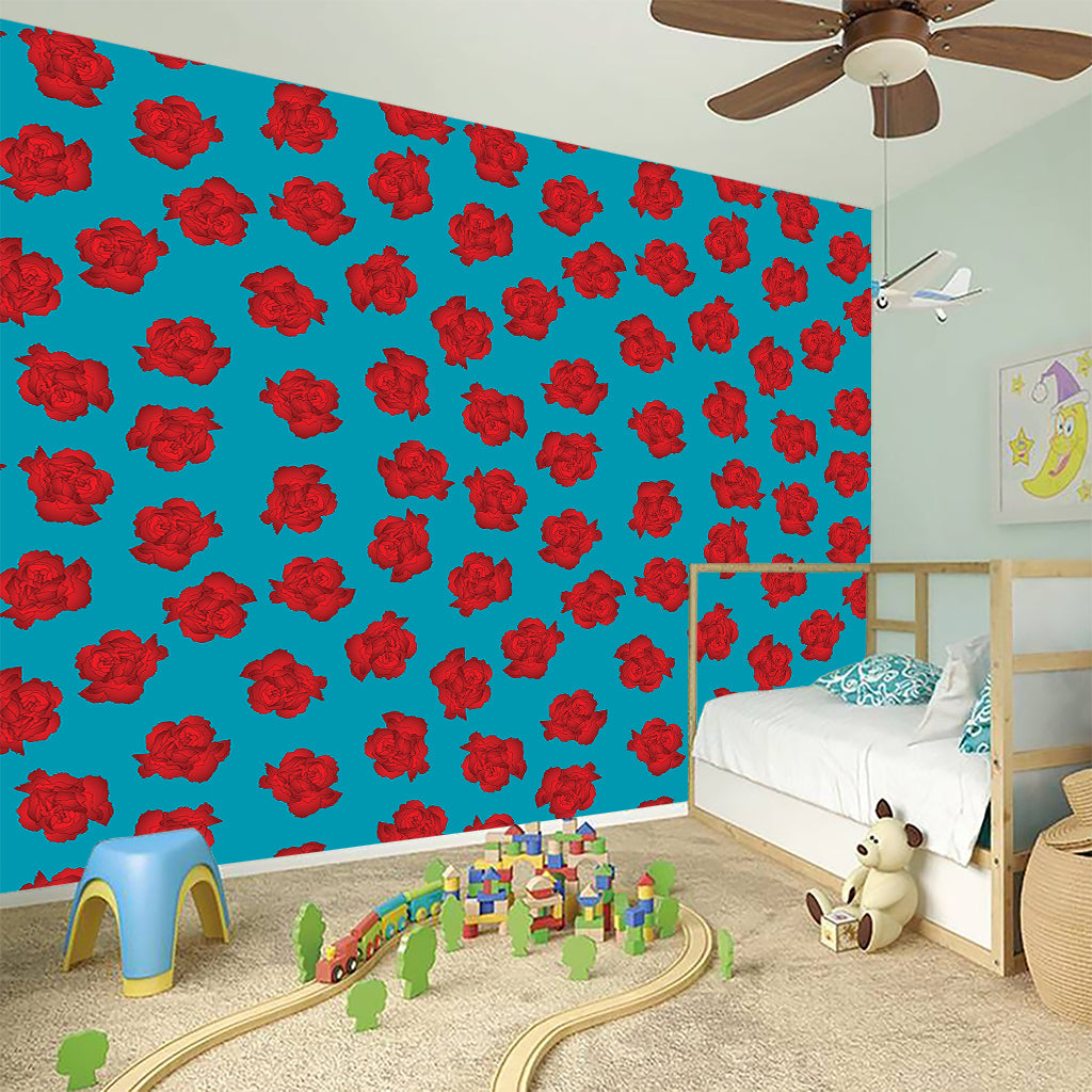 Red And Blue Carnation Pattern Print Wall Sticker