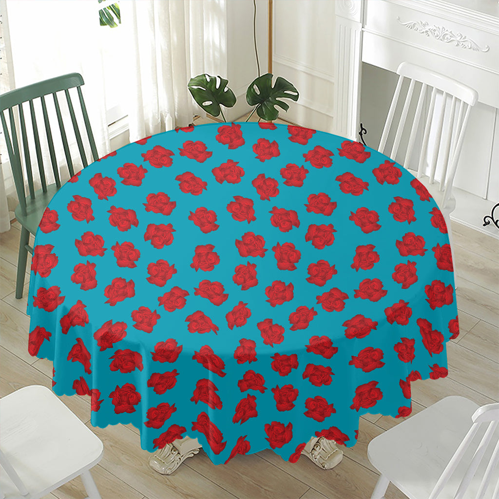 Red And Blue Carnation Pattern Print Waterproof Round Tablecloth