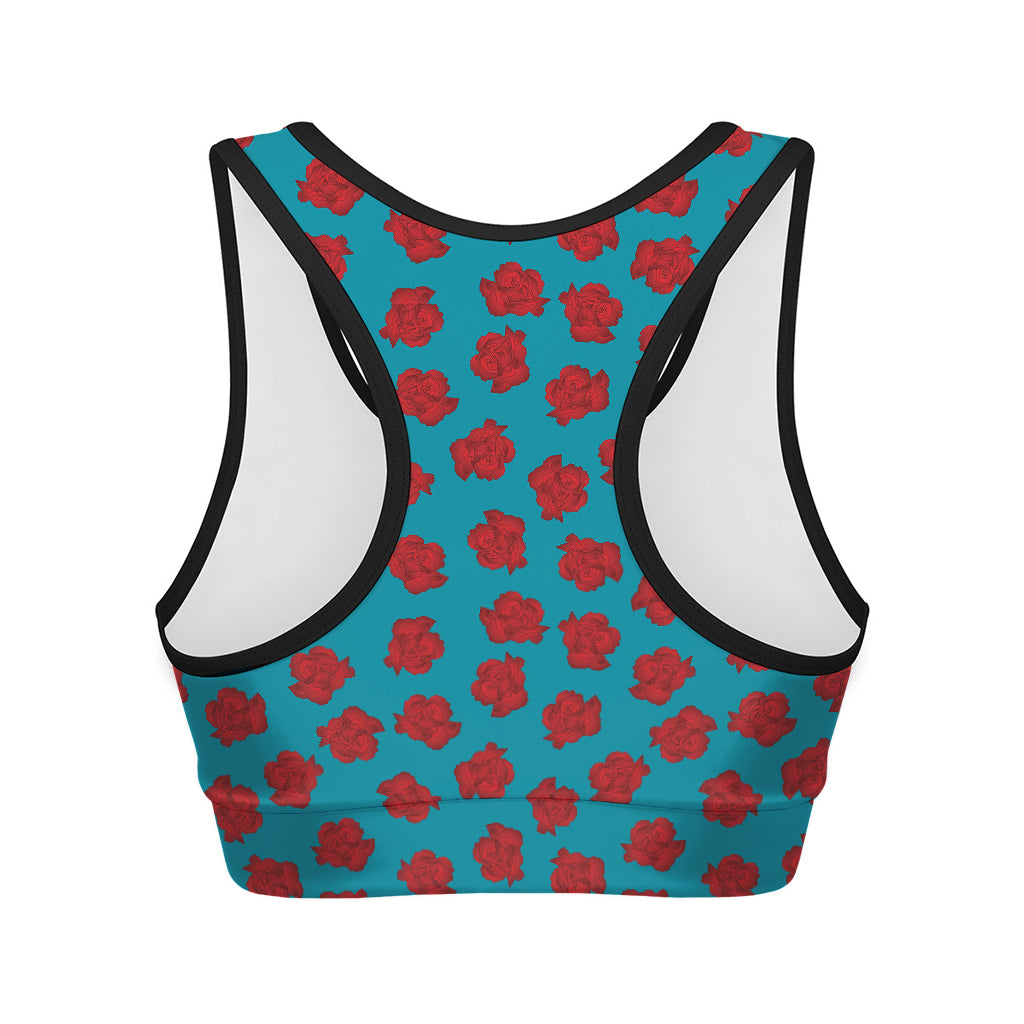 Red And Blue Carnation Pattern Print Women's Sports Bra