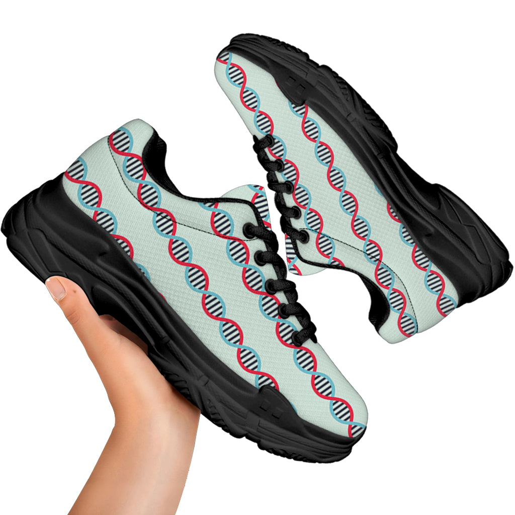 Red And Blue DNA Pattern Print Black Chunky Shoes