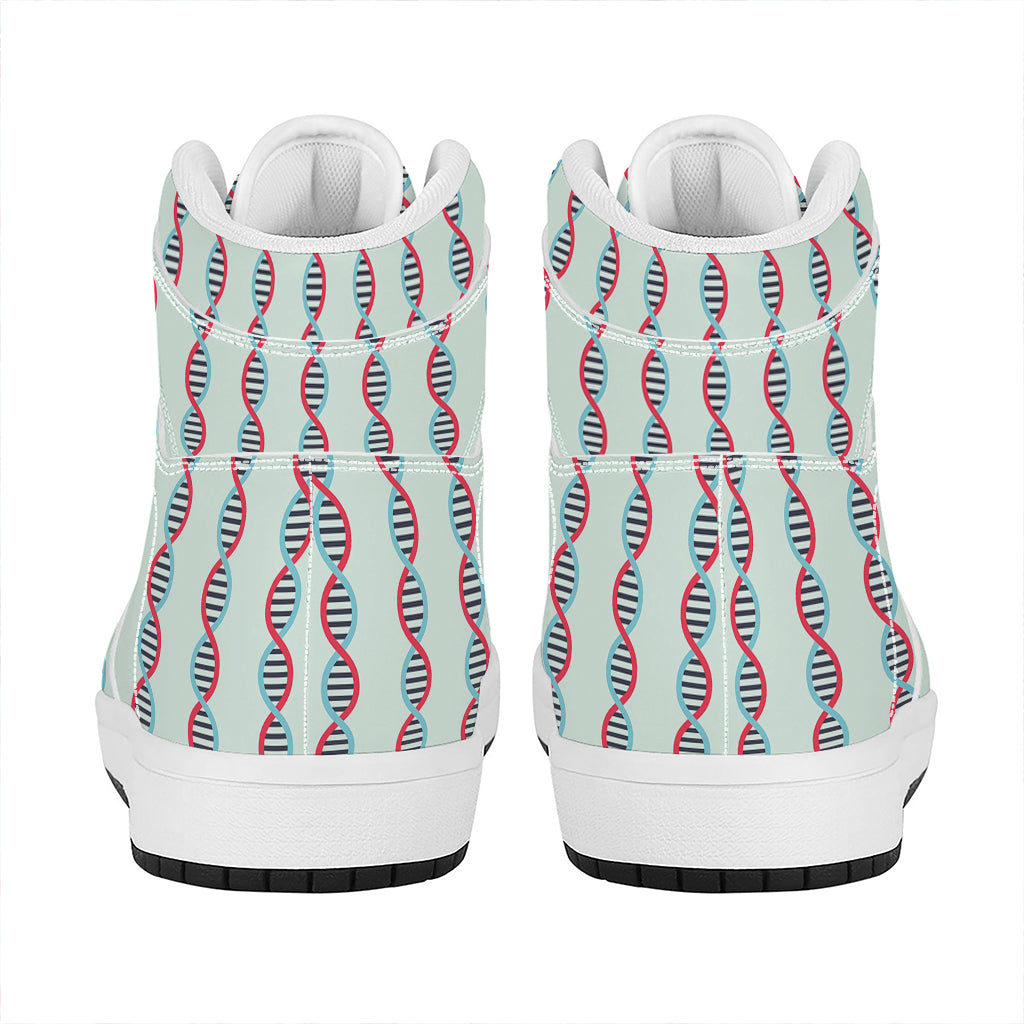 Red And Blue DNA Pattern Print High Top Leather Sneakers