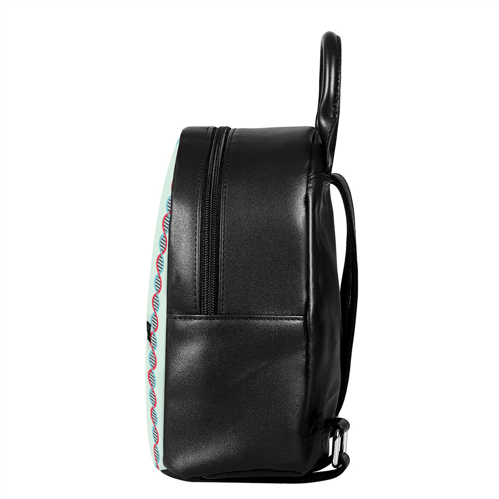 Red And Blue DNA Pattern Print Leather Backpack