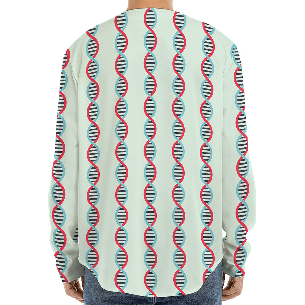 Red And Blue DNA Pattern Print Long Sleeve Baseball Jersey