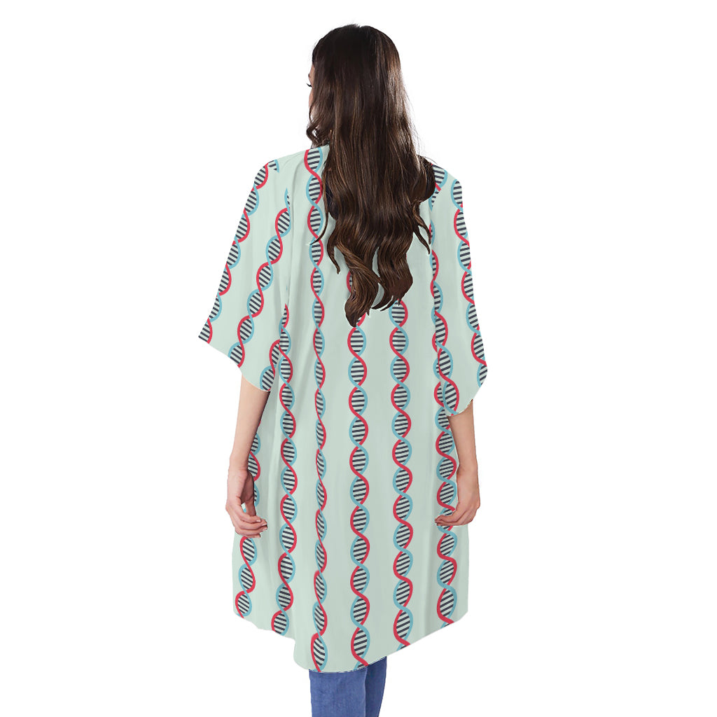 Red And Blue DNA Pattern Print Open Front Beach Cover Up