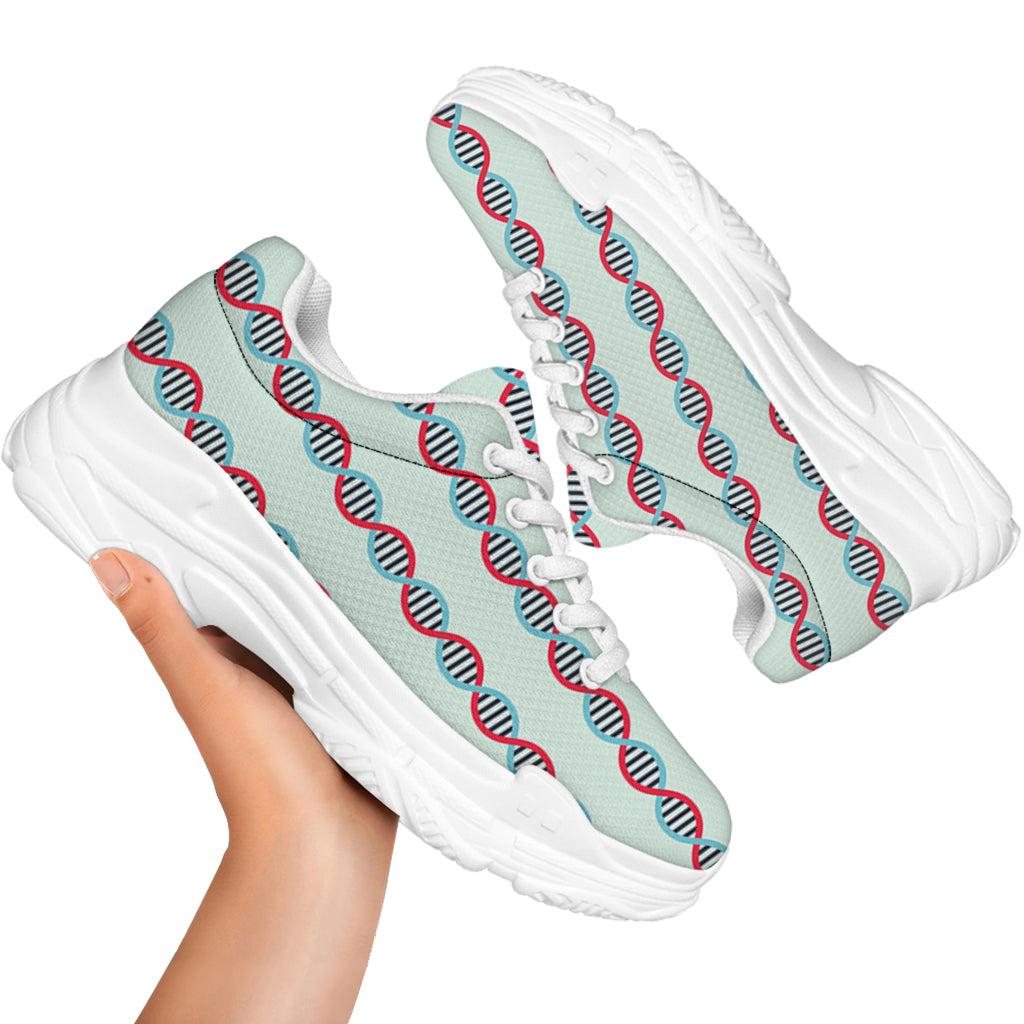 Red And Blue DNA Pattern Print White Chunky Shoes
