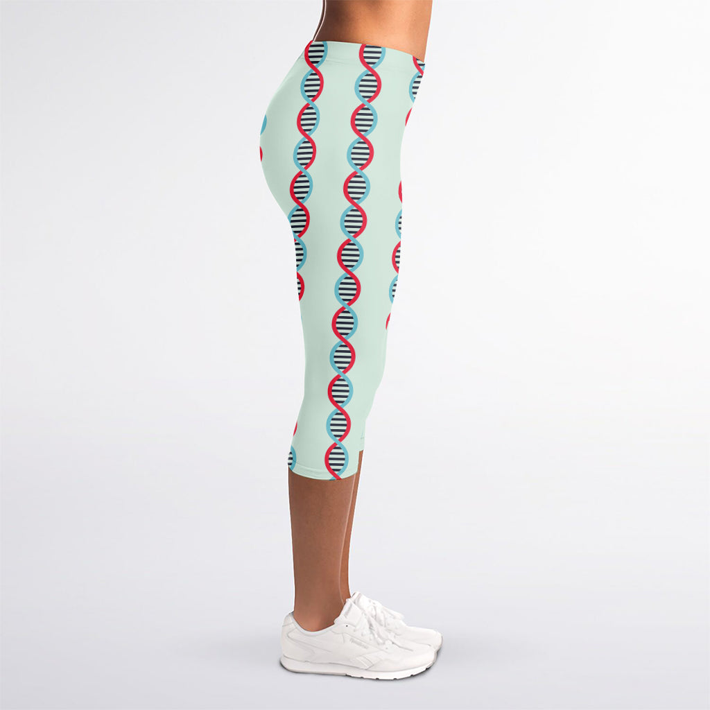 Red And Blue DNA Pattern Print Women's Capri Leggings