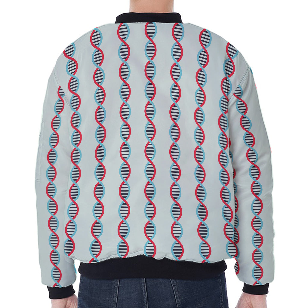 Red And Blue DNA Pattern Print Zip Sleeve Bomber Jacket