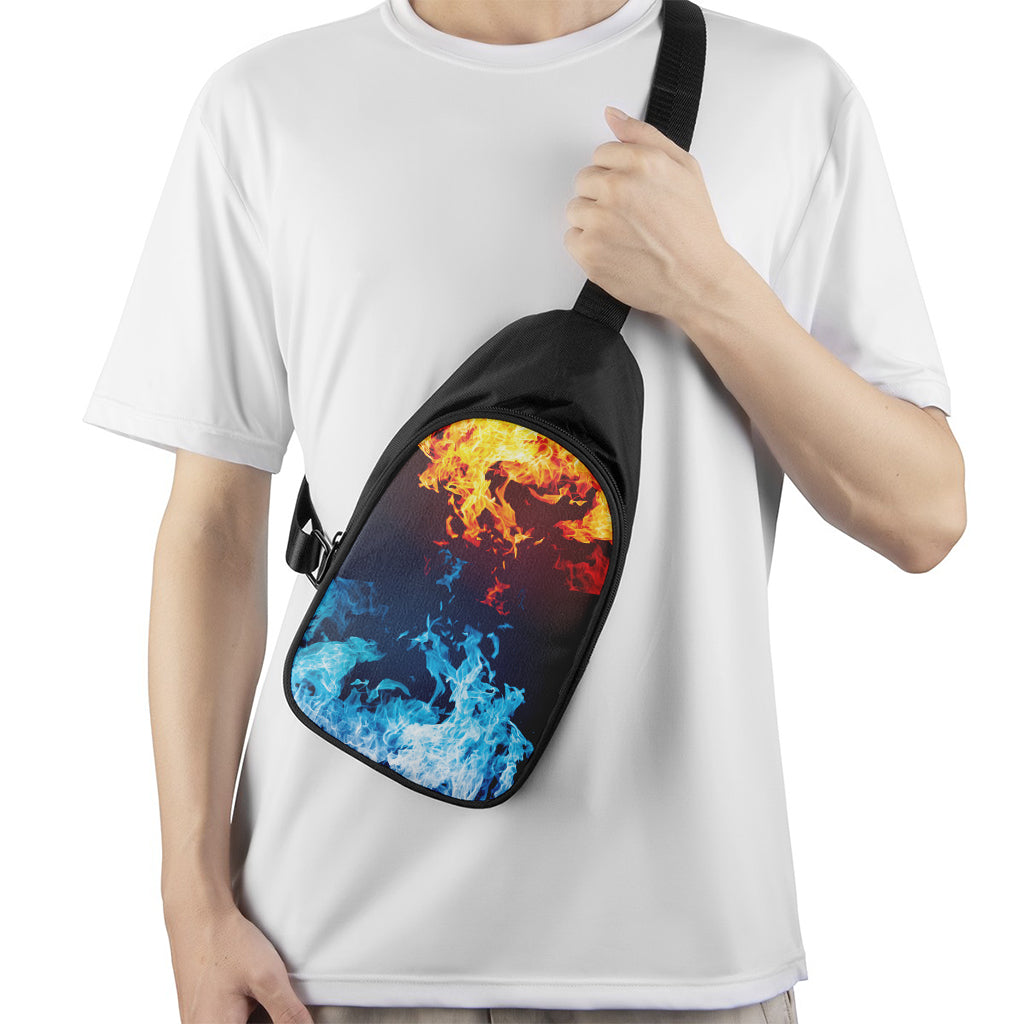 Red And Blue Fire Print Chest Bag