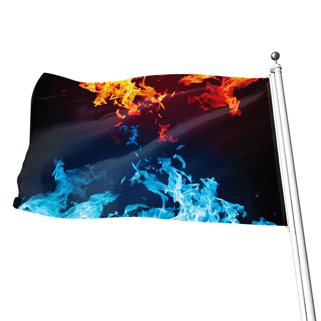 Red And Blue Fire Print Flag