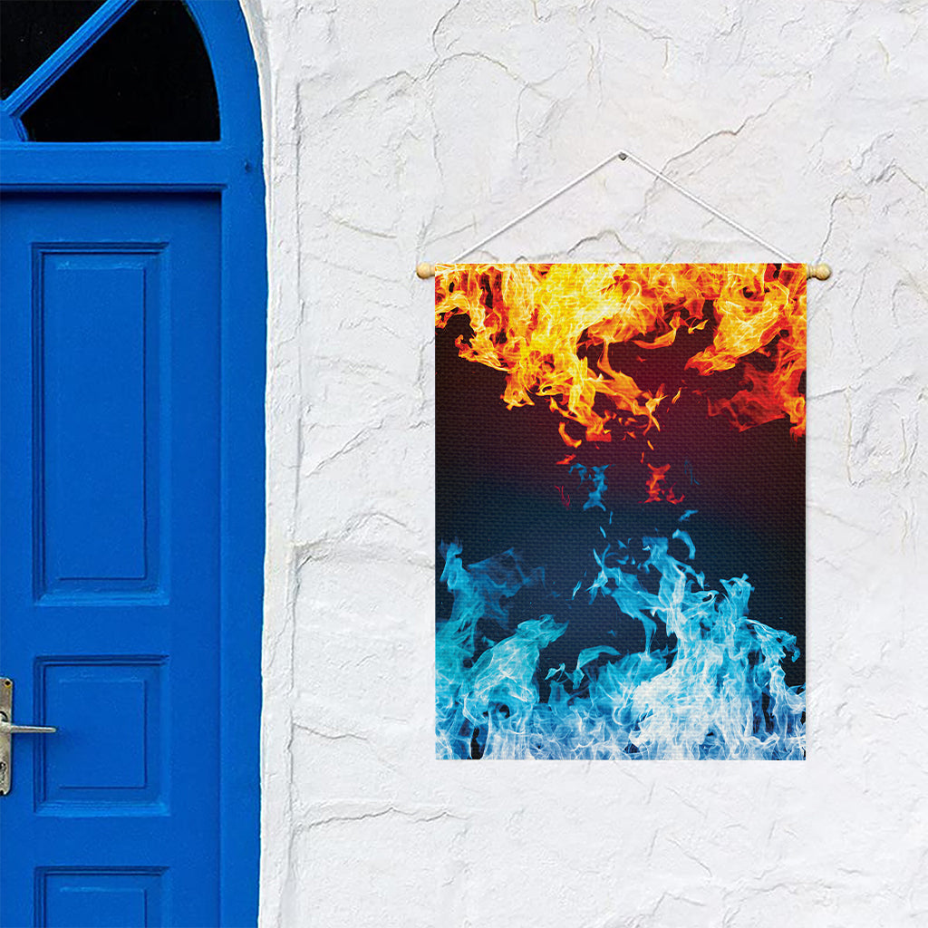Red And Blue Fire Print Garden Flag