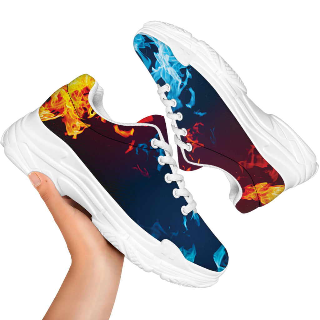 Red And Blue Fire Print White Chunky Shoes