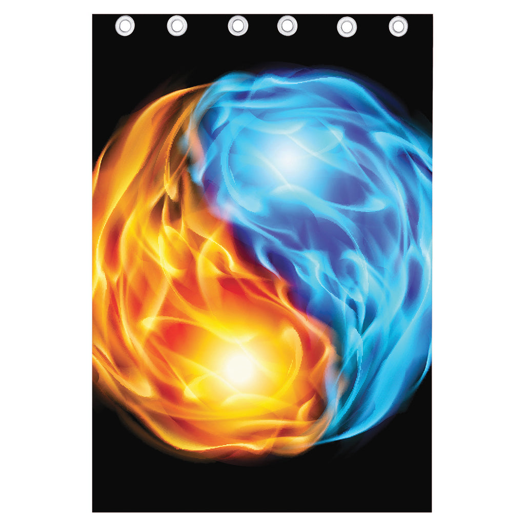 Red And Blue Fire Yin Yang Print Curtain