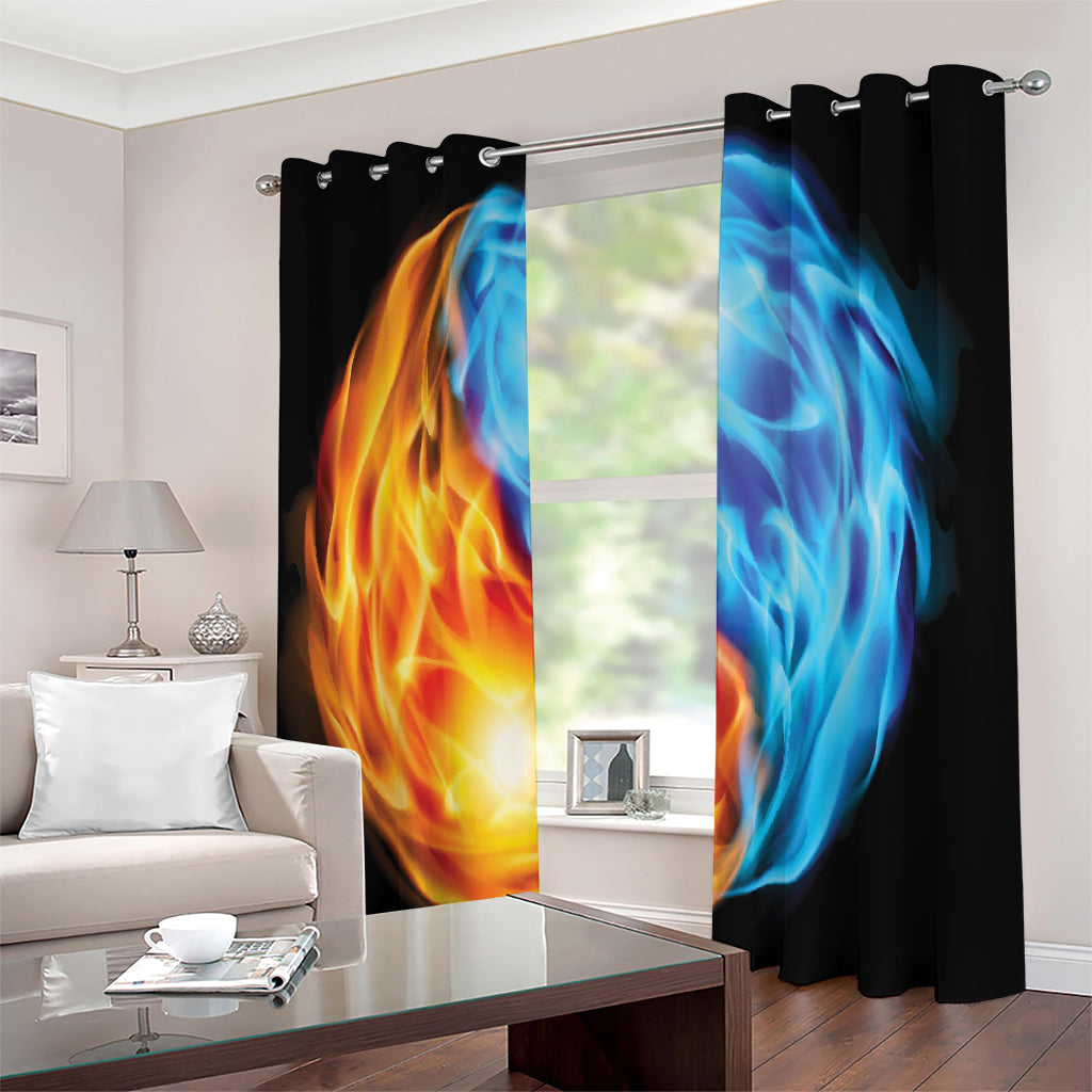 Red And Blue Fire Yin Yang Print Extra Wide Grommet Curtains