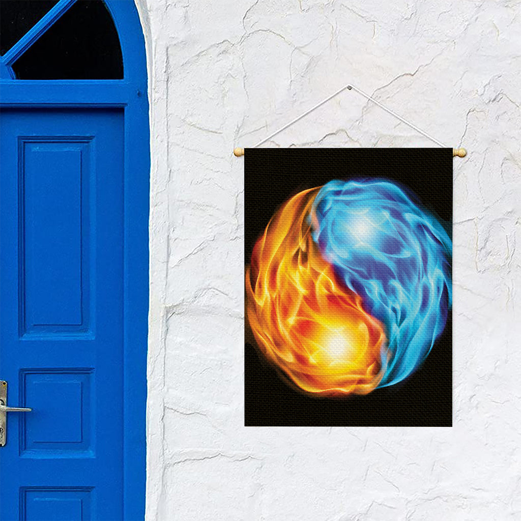 Red And Blue Fire Yin Yang Print Garden Flag
