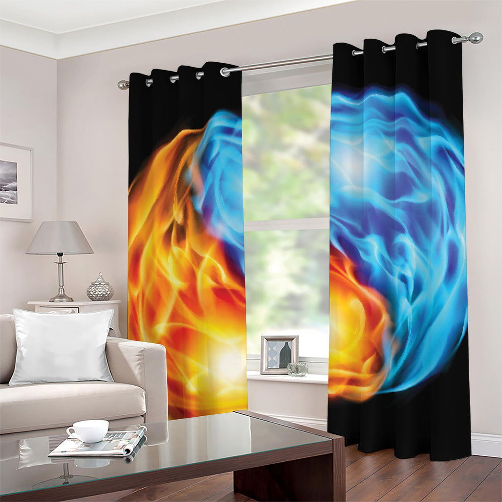 Red And Blue Fire Yin Yang Print Grommet Curtains