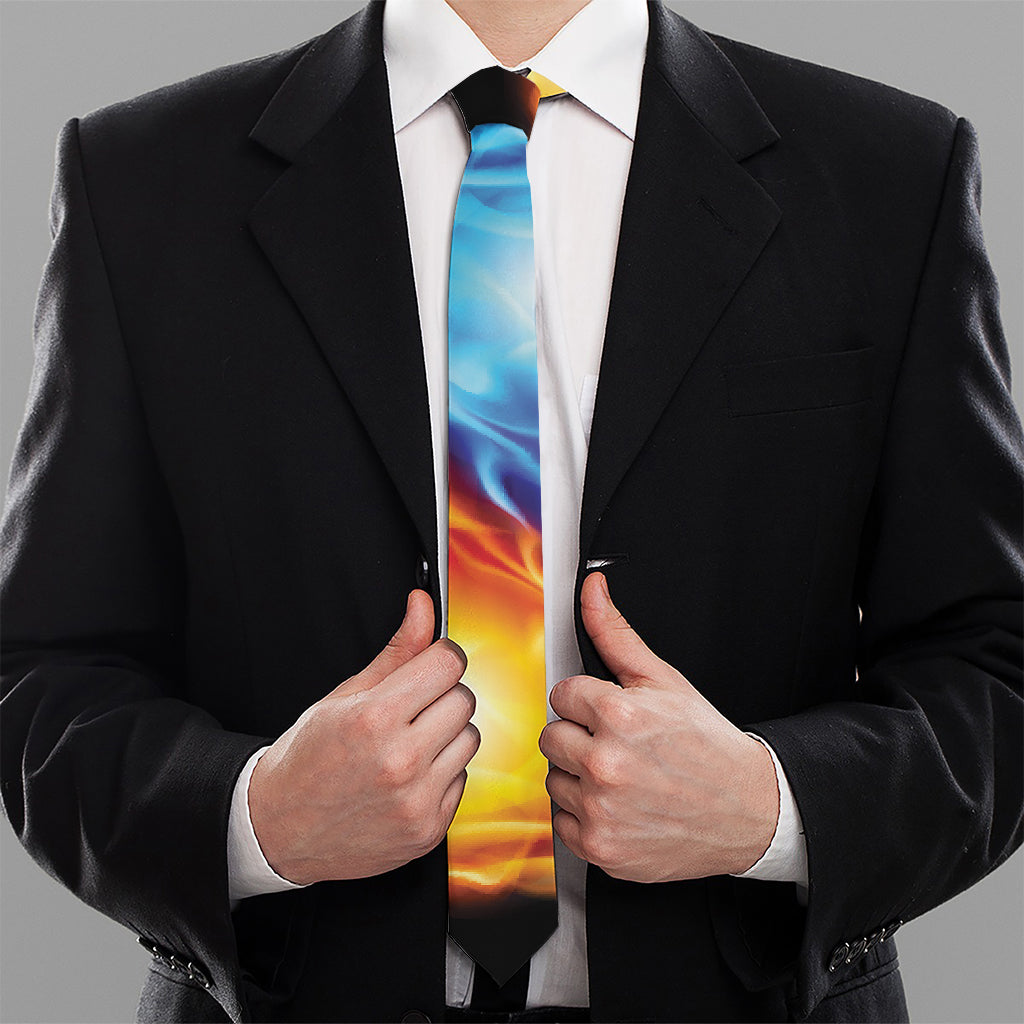 Red And Blue Fire Yin Yang Print Necktie