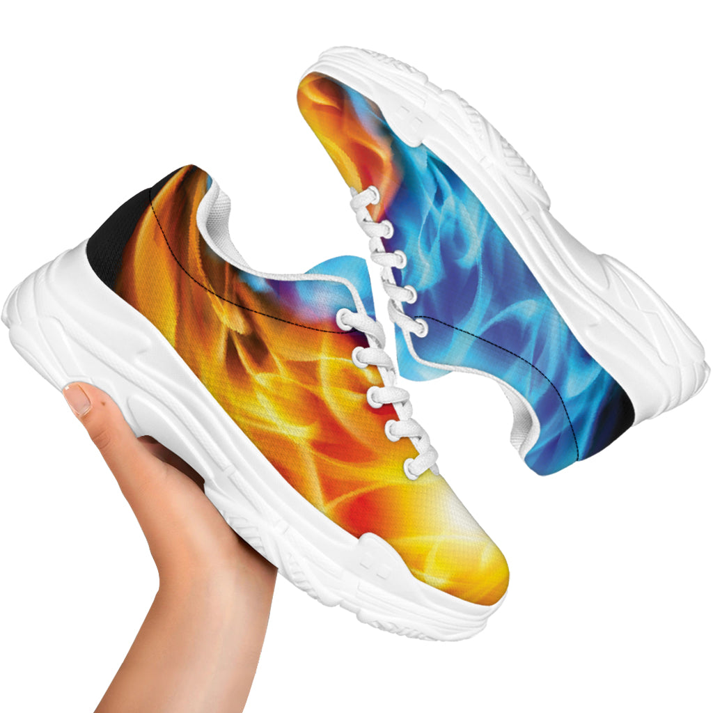 Red And Blue Fire Yin Yang Print White Chunky Shoes