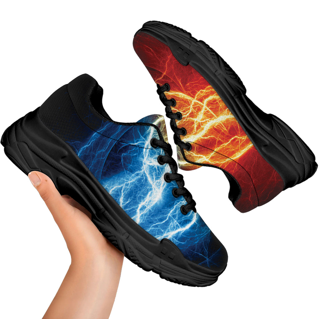 Red And Blue Lightning Print Black Chunky Shoes