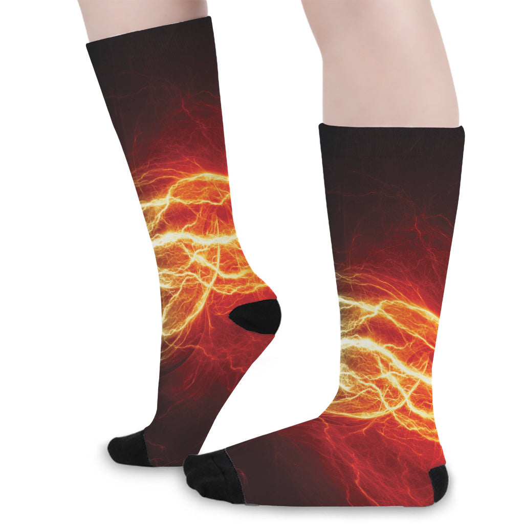 Red And Blue Lightning Print Long Socks
