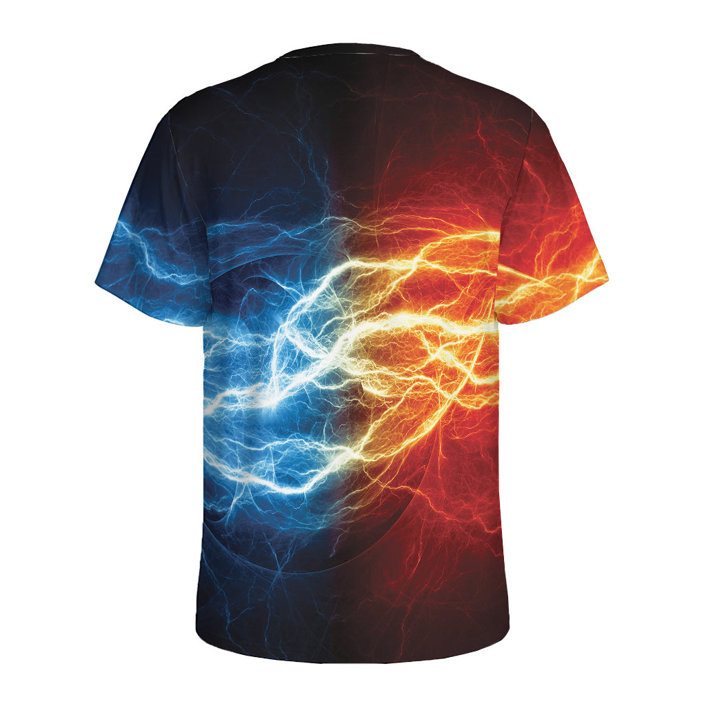 Red And Blue Lightning Print Men's Sports T-Shirt