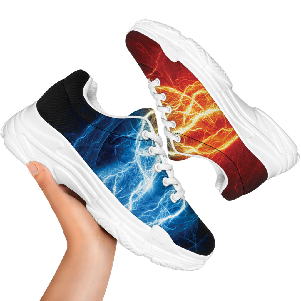Red And Blue Lightning Print White Chunky Shoes