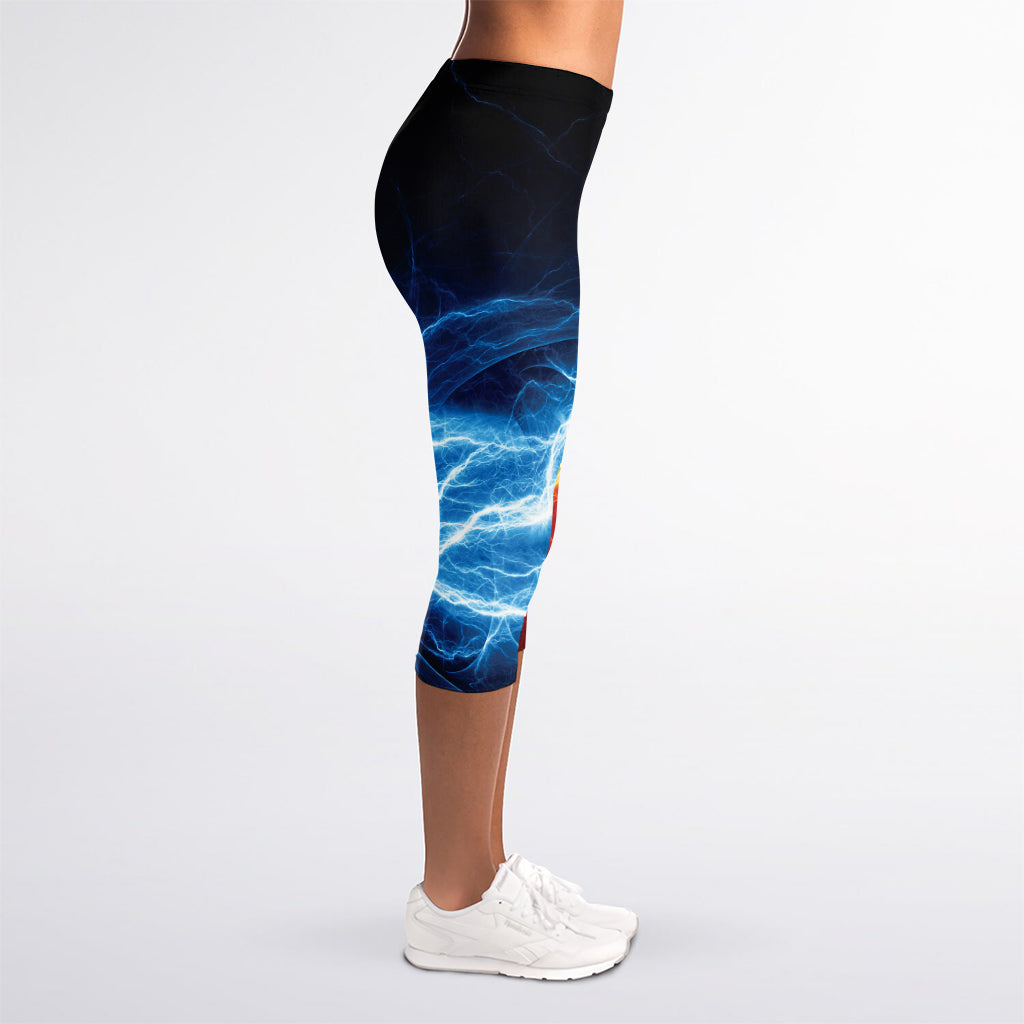 Red And Blue Lightning Print Women's Capri Leggings
