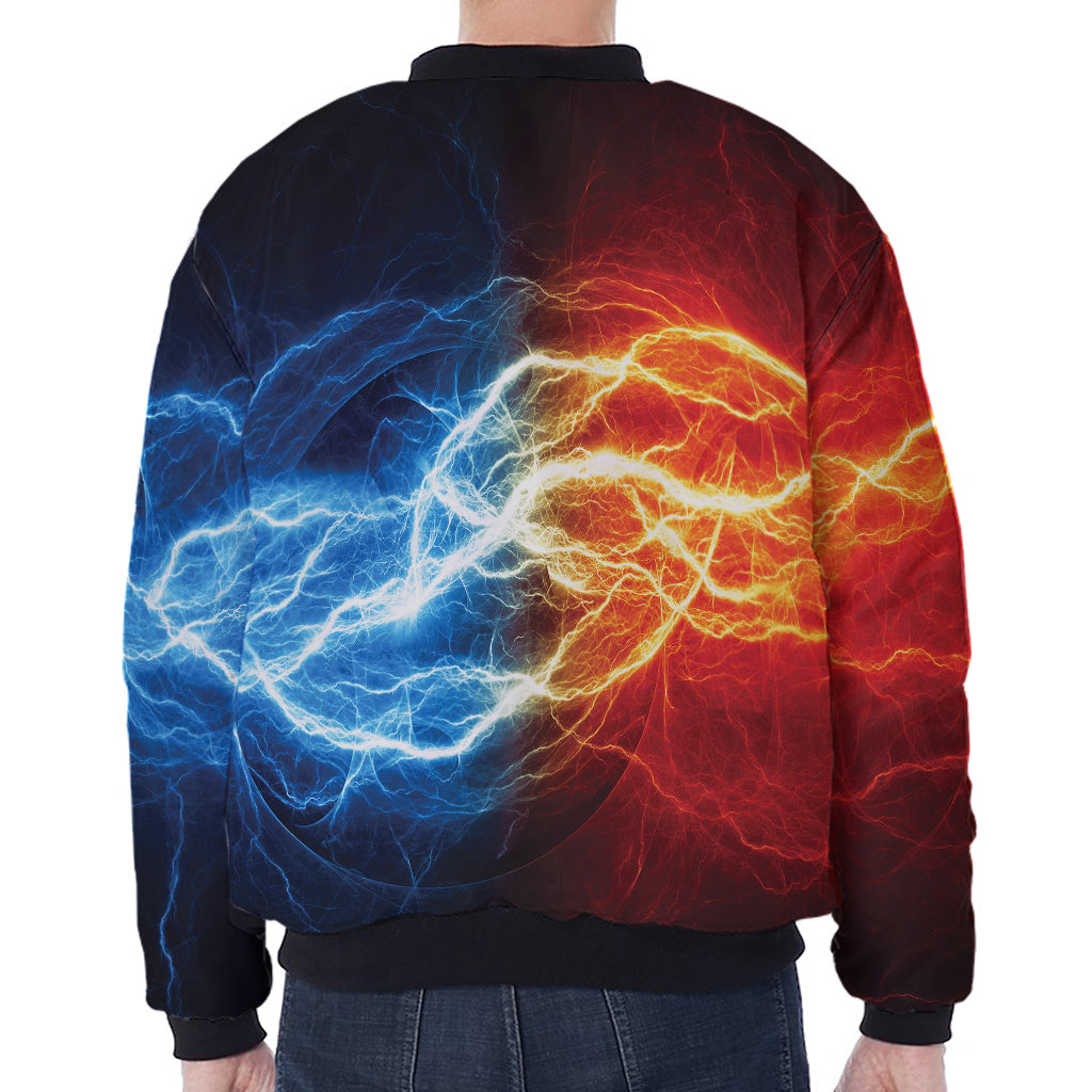 Red And Blue Lightning Print Zip Sleeve Bomber Jacket