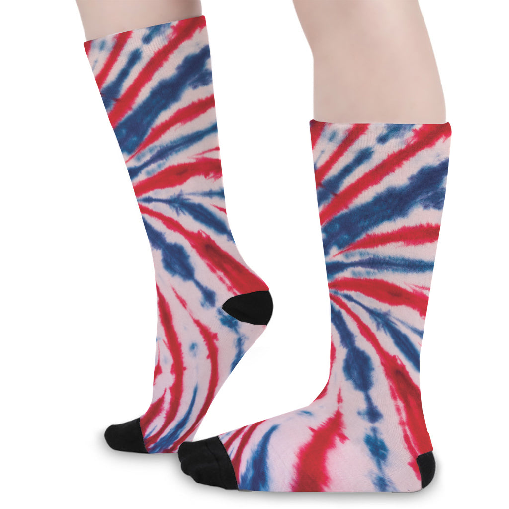 Red And Blue Spider Tie Dye Print Long Socks