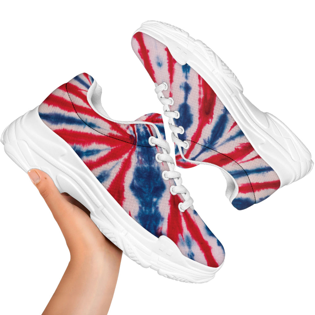 Red And Blue Spider Tie Dye Print White Chunky Shoes