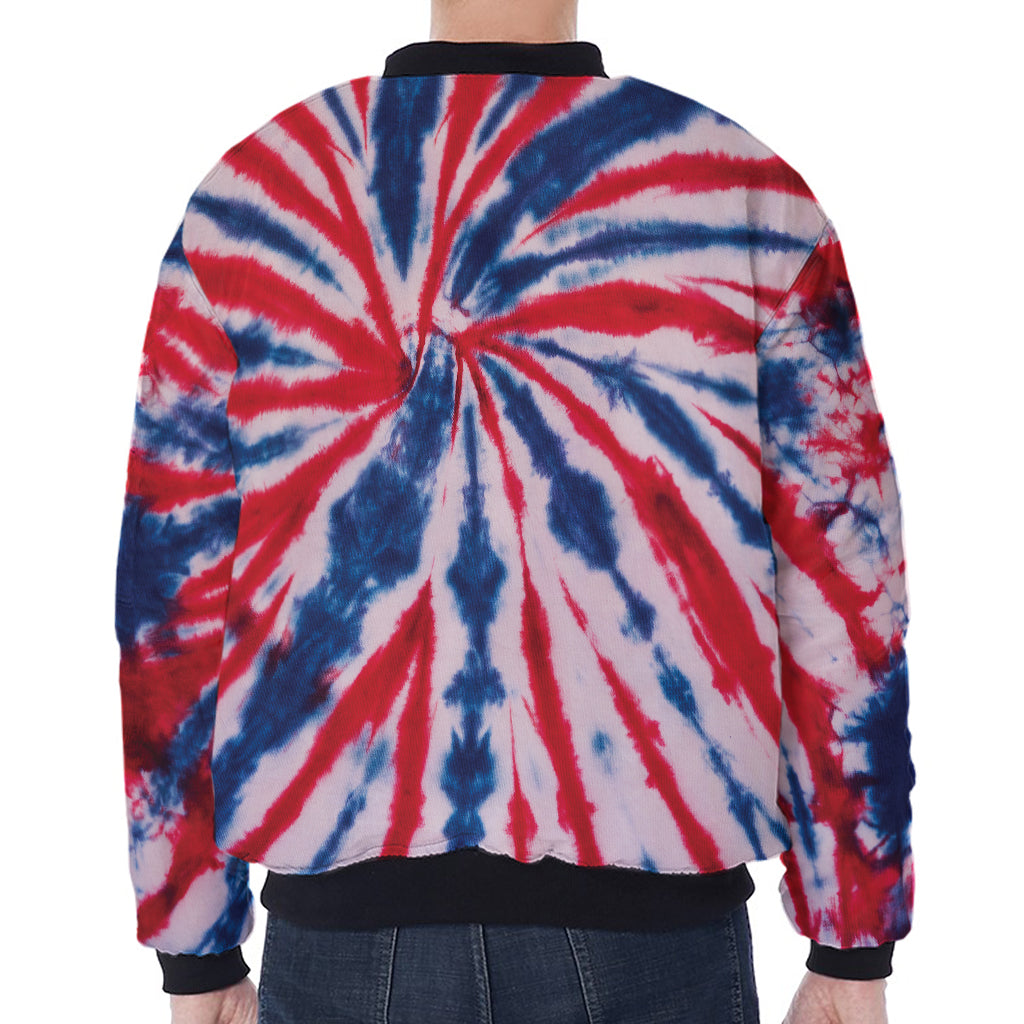 Red And Blue Spider Tie Dye Print Zip Sleeve Bomber Jacket