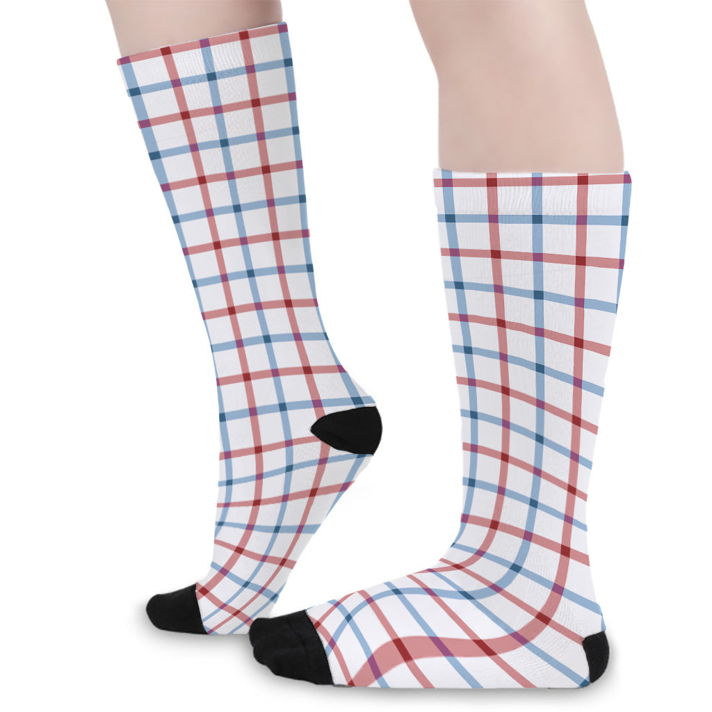 Red And Blue Tattersall Pattern Print Long Socks