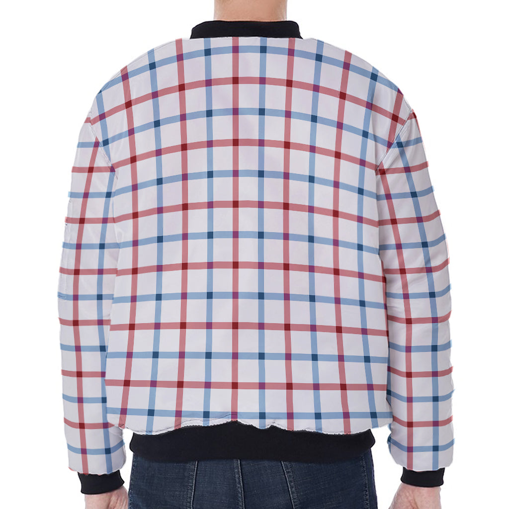 Red And Blue Tattersall Pattern Print Zip Sleeve Bomber Jacket