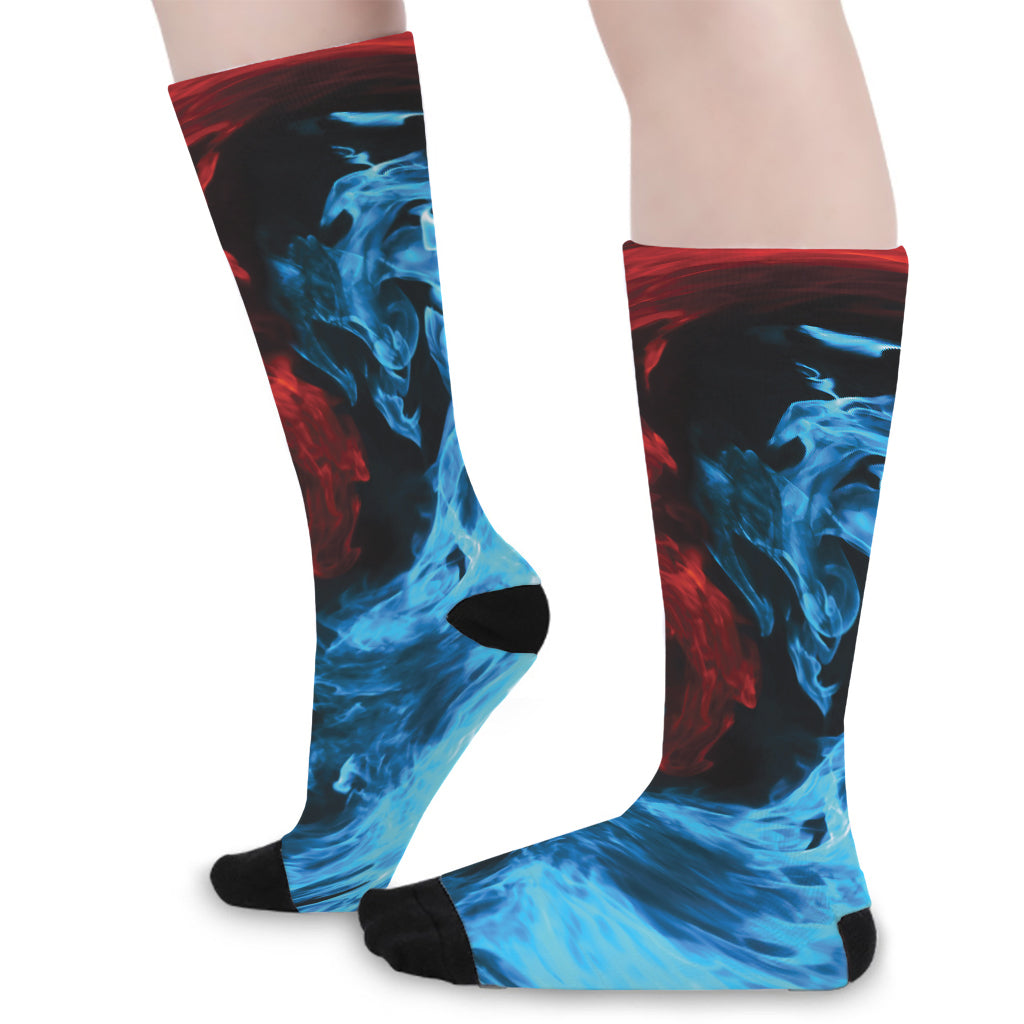 Red And Blue Twin Flame Print Long Socks