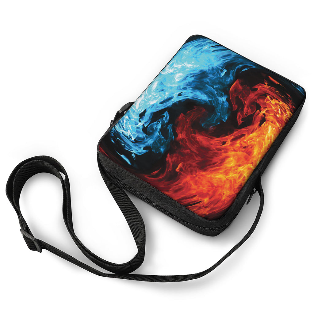 Red And Blue Twin Flame Print Rectangular Crossbody Bag