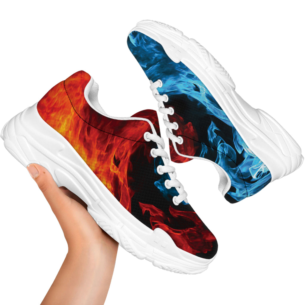 Red And Blue Twin Flame Print White Chunky Shoes