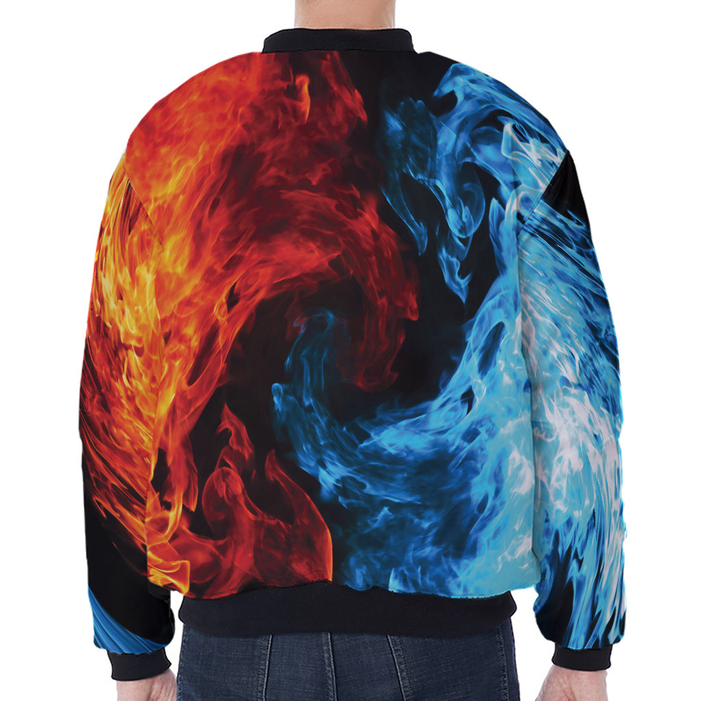 Red And Blue Twin Flame Print Zip Sleeve Bomber Jacket