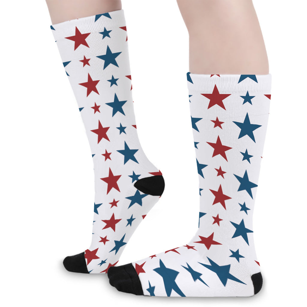Red And Blue USA Star Pattern Print Long Socks