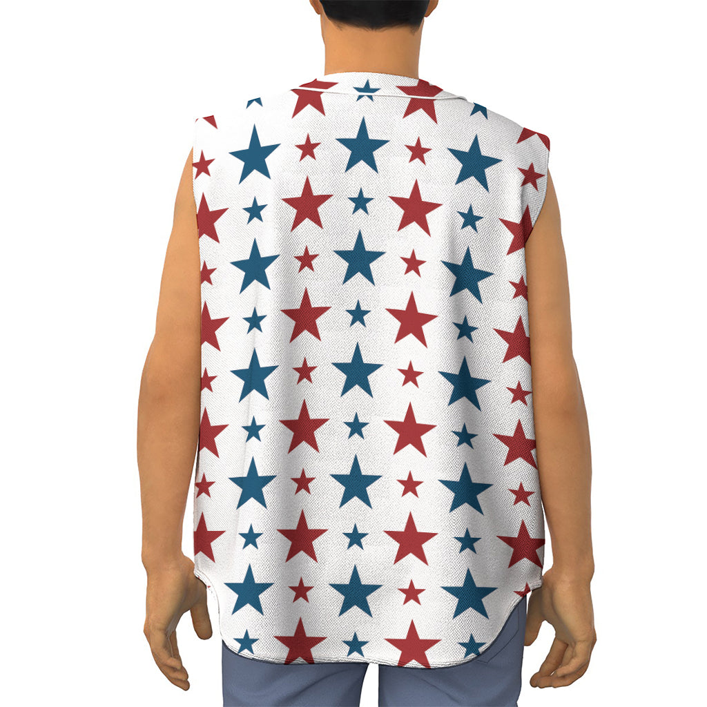 Red And Blue USA Star Pattern Print Sleeveless Baseball Jersey