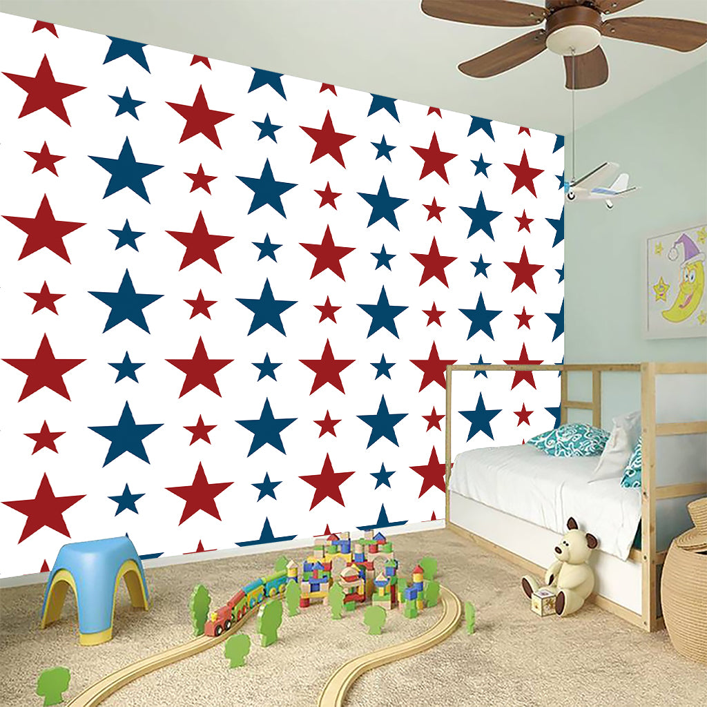 Red And Blue USA Star Pattern Print Wall Sticker
