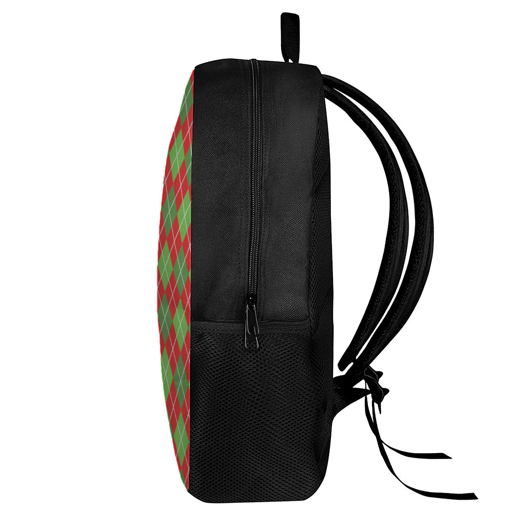 Red And Green Argyle Pattern Print 17 Inch Backpack