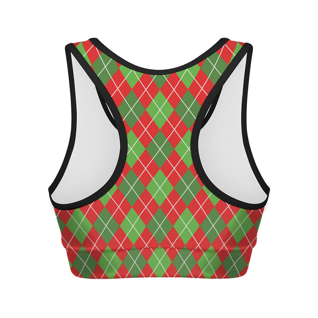 Red And Green Argyle Pattern Print Women's Sports Bra