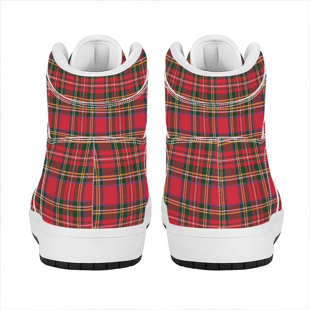 Red And Green Scottish Tartan Print High Top Leather Sneakers