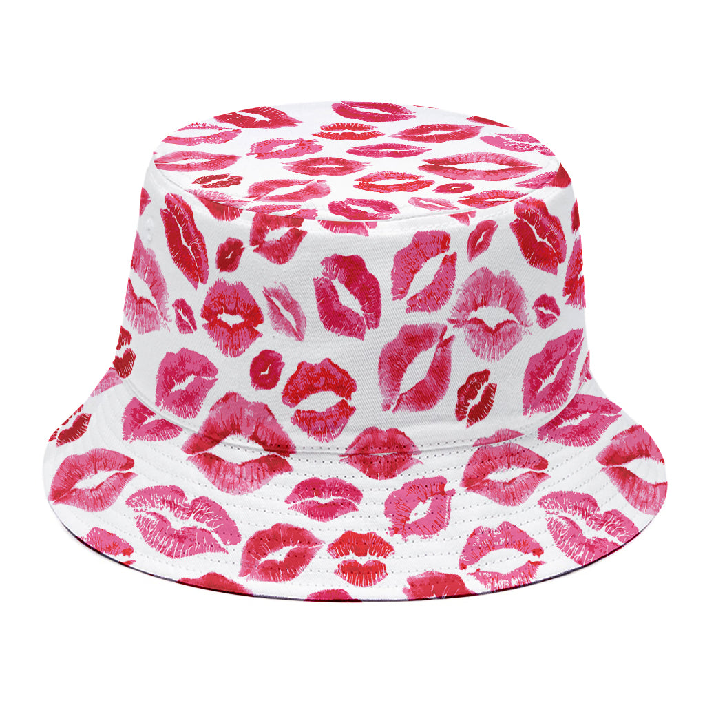 Red And Pink Lips Pattern Print Bucket Hat