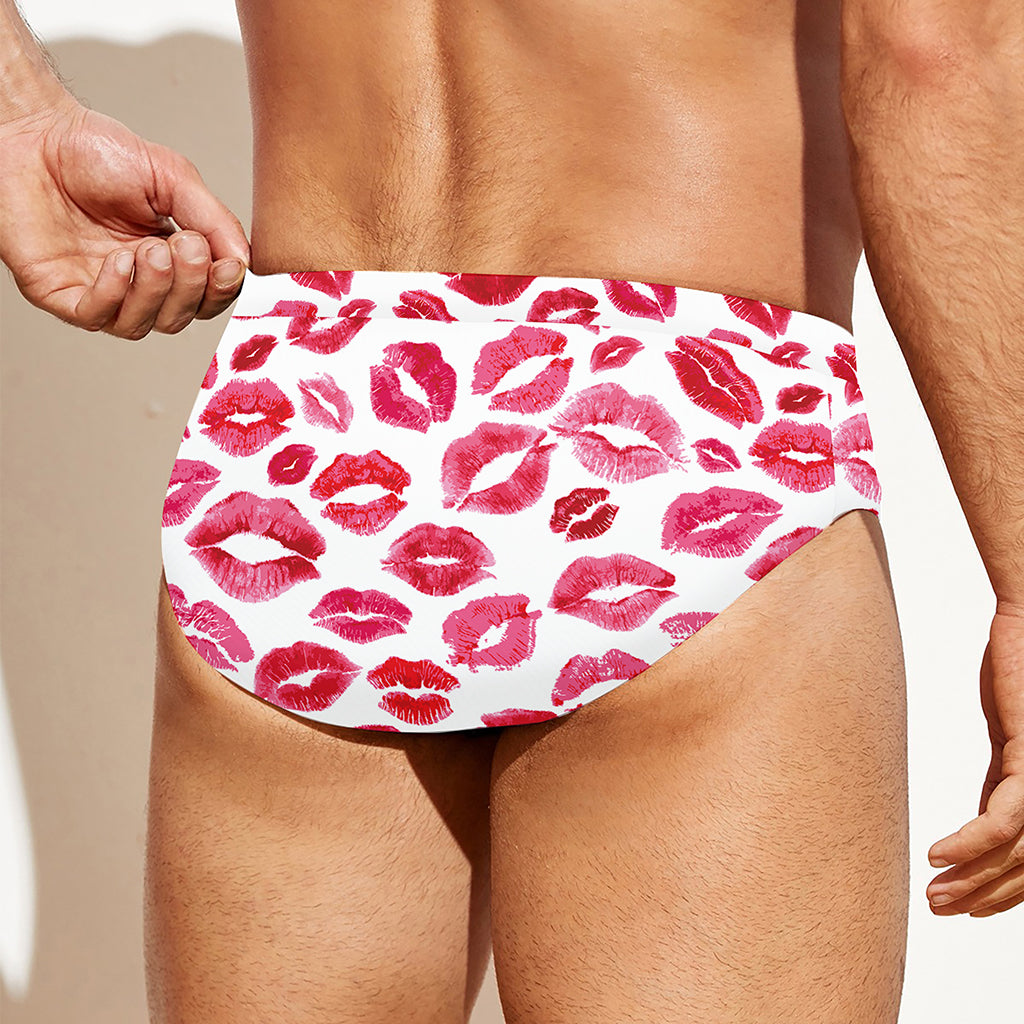 Red And Pink Lips Pattern Print Men's Swim Briefs