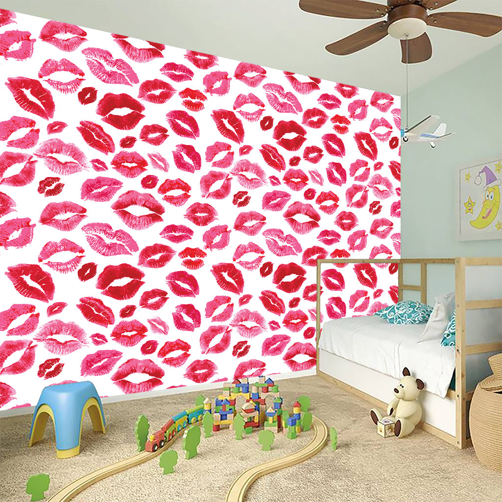 Red And Pink Lips Pattern Print Wall Sticker